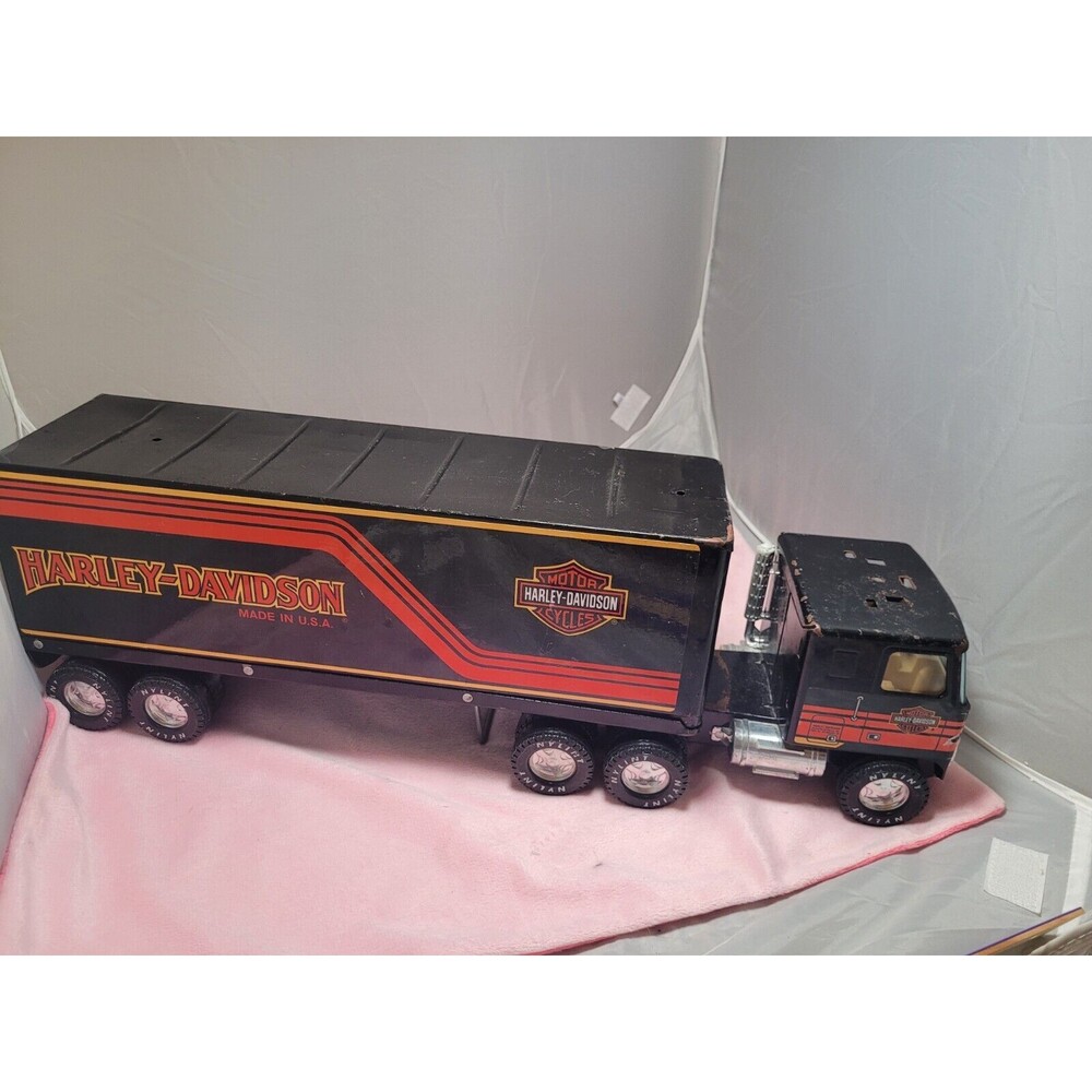 1980s Steel Nylint Harley Davidson GMC 18 Wheeler semi Truck tractor Trailer